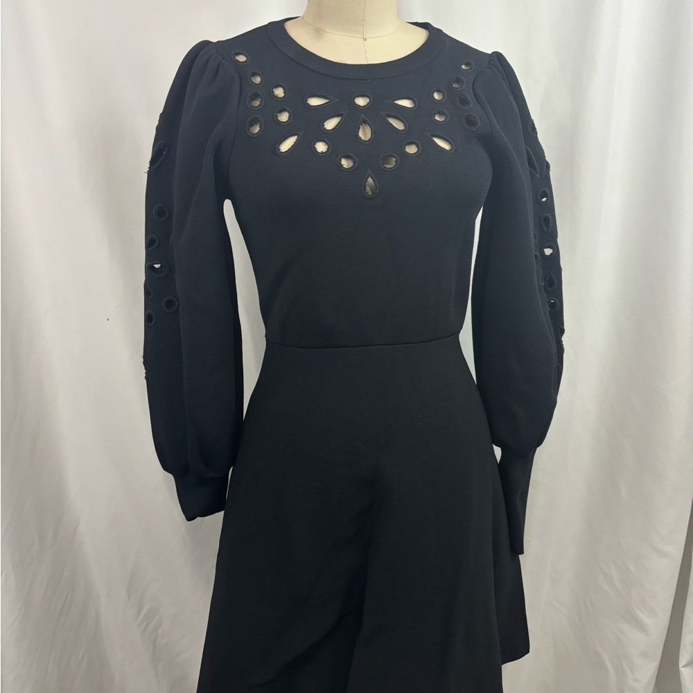 Express Black Ribbed Cutout Puff Sleeve Dress Small